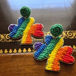 Felt Back Beaded Shamrock Rainbow Dangle Earrings OFFER FRIENDLY